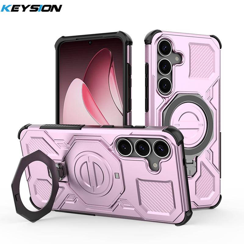 KEYSION Shockproof Magnetic Case for Samsung S25 Ultra 5G S25+Plus Upright Live Metal Ring Stand Phone Cover for Galaxy S25 Edge