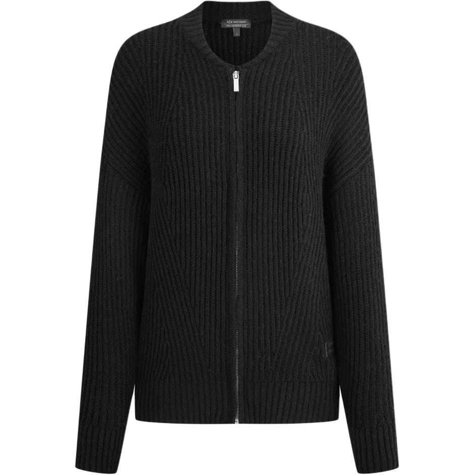 Emporio Armani FW23 Solid Color Round Neck Zipper Knit Cardigan Sweater Women sweater Black 6RYE5C-YM1BZ-1200 L