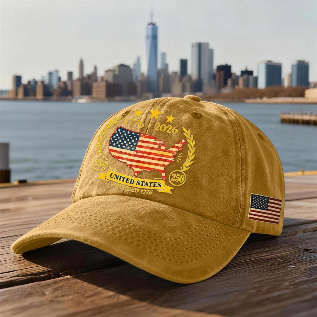 Unisex USA 250th Anniversary Printed Distressed Washed Baseball Cap | Patriotic Vintage Hat For Celebrations