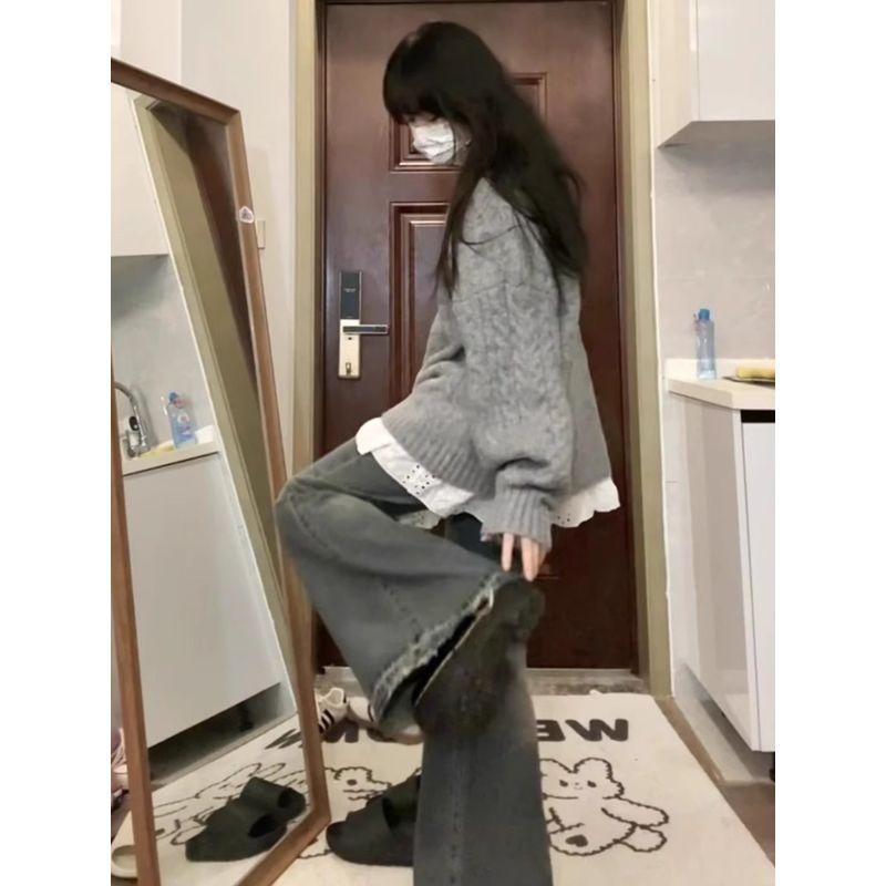 

Gray Knitting Spring and Autumn Loose-Fitting Outerwear Sweater Grey Sweater S [Suggested 37.50 kg-45.00 kg]]