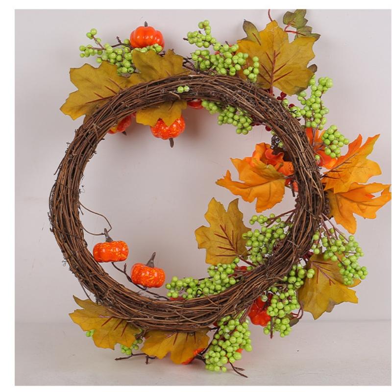 35cm Autumn Decorative Wreath, Harvest Festival Thanksgiving Festival Decor Garland, Front Door Hanging Wreath, Pumpkin Maple Leaf Artificial Flowers