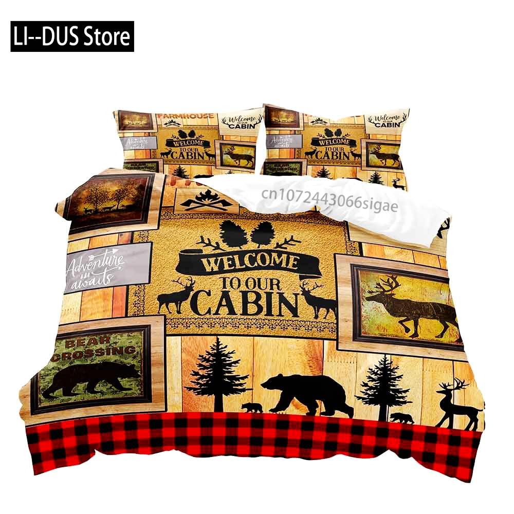 Moose Black Bear Duvet Cover Queen Set Wildlife Deer Bedding Set Rustic Bedroom Decor for Men Boyfriend Teen Boy2 Pillowcases