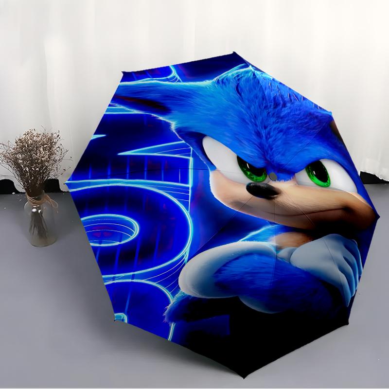 Printed Sonic the Hedgehog Printed Folding Umbrella,Outdoor,Leisure,And Travel Umbrella,Durable Umbrella Fabric,Birthday And Holiday Gift