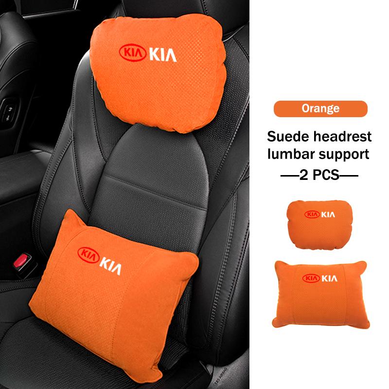 BBEI1 Car Styling Soft Suede Headrest Neck Support Seat Breathable Waist Pad Pillow Mat For KIA Cerato Proceed Venga Stonic Picanto