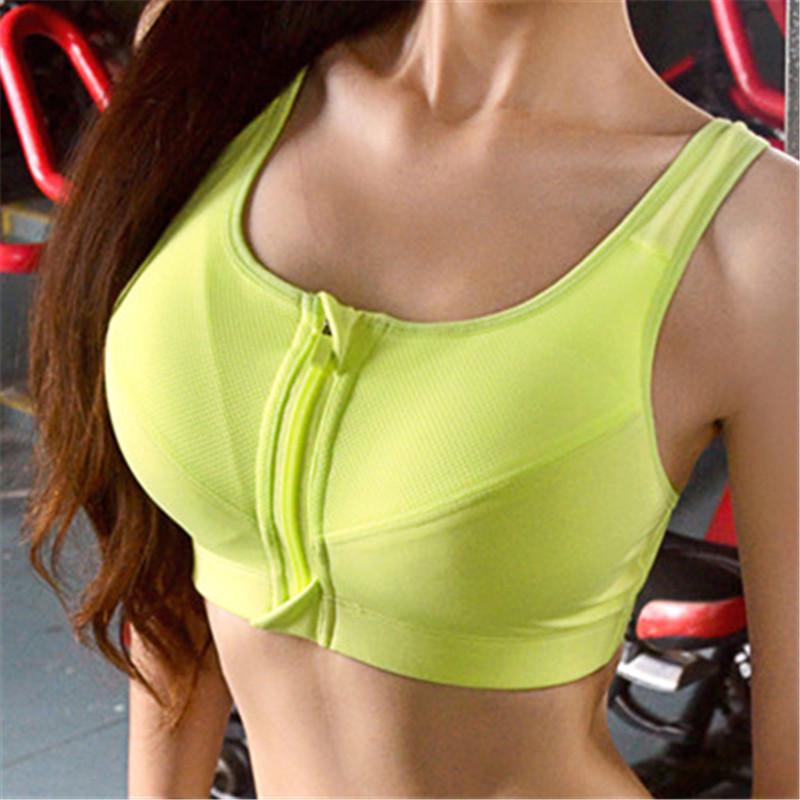 Buy Women Front Zip Sports Bra Push Up High Impact Wireless Padded Tank