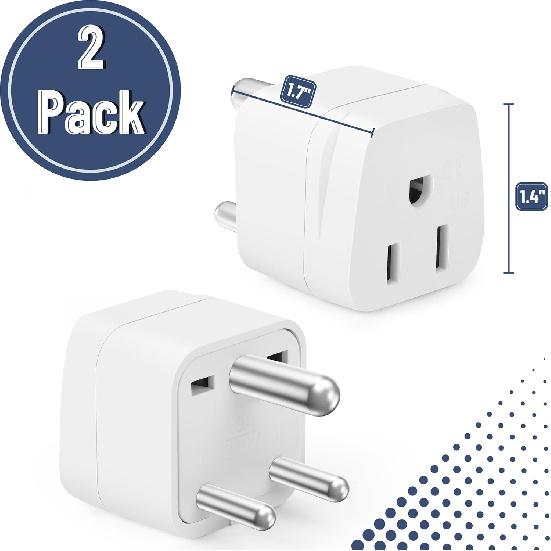 Bates Choice 2 Pack Type D Travel Adapter, White, India, Nepal, Bangladesh, Maldives, Pakistan, USA to India Plug Adapter