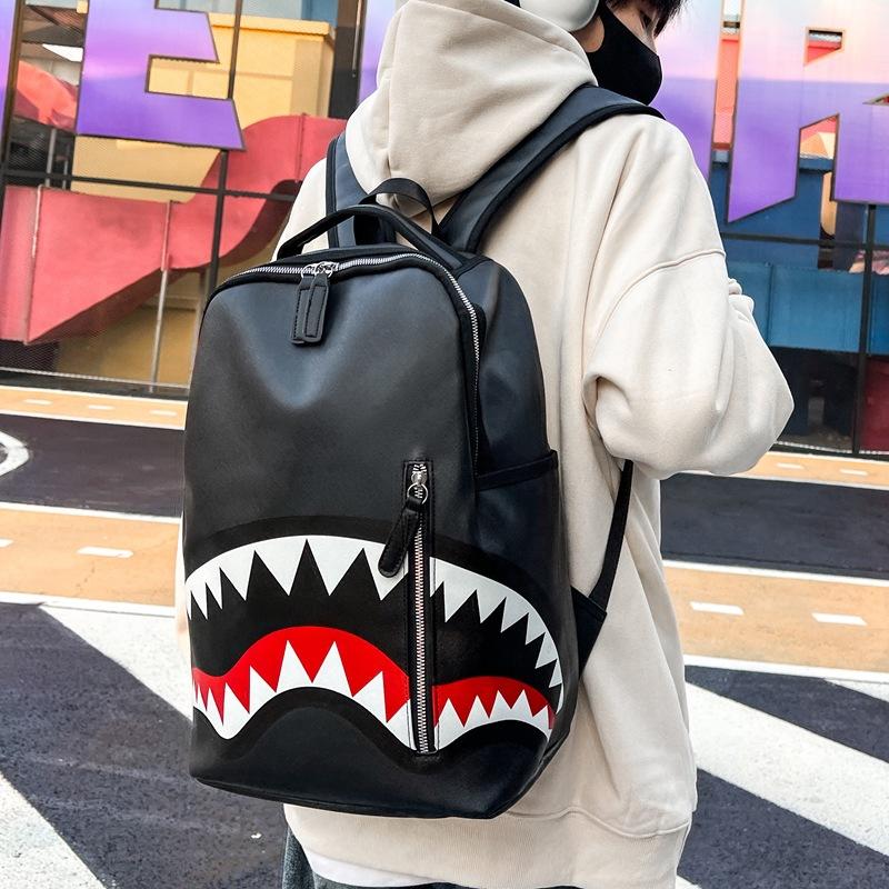 Schoolbag Women's New Graffiti Print Backpack Trendy Backpack Shark Mouth Backpack Casual Fashion Backpack Bag