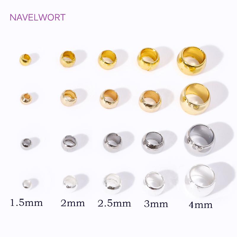 18K Vergoldete 1,5/2/2,5/3/4mm Quetschperlen Messing Kugel Quetsch-Endkappen Für Schmuckherstellung Zubehör DIY Armbänder Zubehör