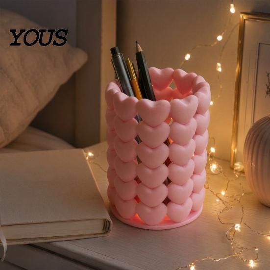 Heart-shaped Pen Holder 3D Printed Hollow Heart Holder, Aesthetic Stand, Girlish Smooth Finish Organizer Makeup Brush Multifunctional Storage