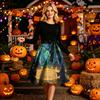 Womens Long Sleeve Round Neck Dress Halloween Print Casual Midi Dress with Waist Tie Elegant Fit and Flare Style Suitable for Seasonal Wear