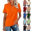 Women's Fashion Lapel Short Sleeve Color Printed Button Top
