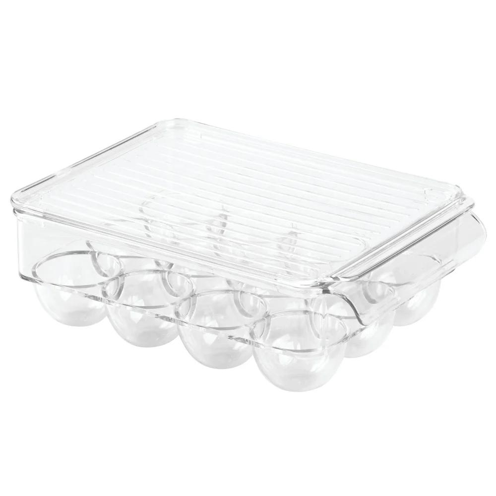 Covered Egg Holder 12 Eggs BPA-Free Plastic Refrigerator Storage Container with Lid and Handle Stackable Egg Organizer