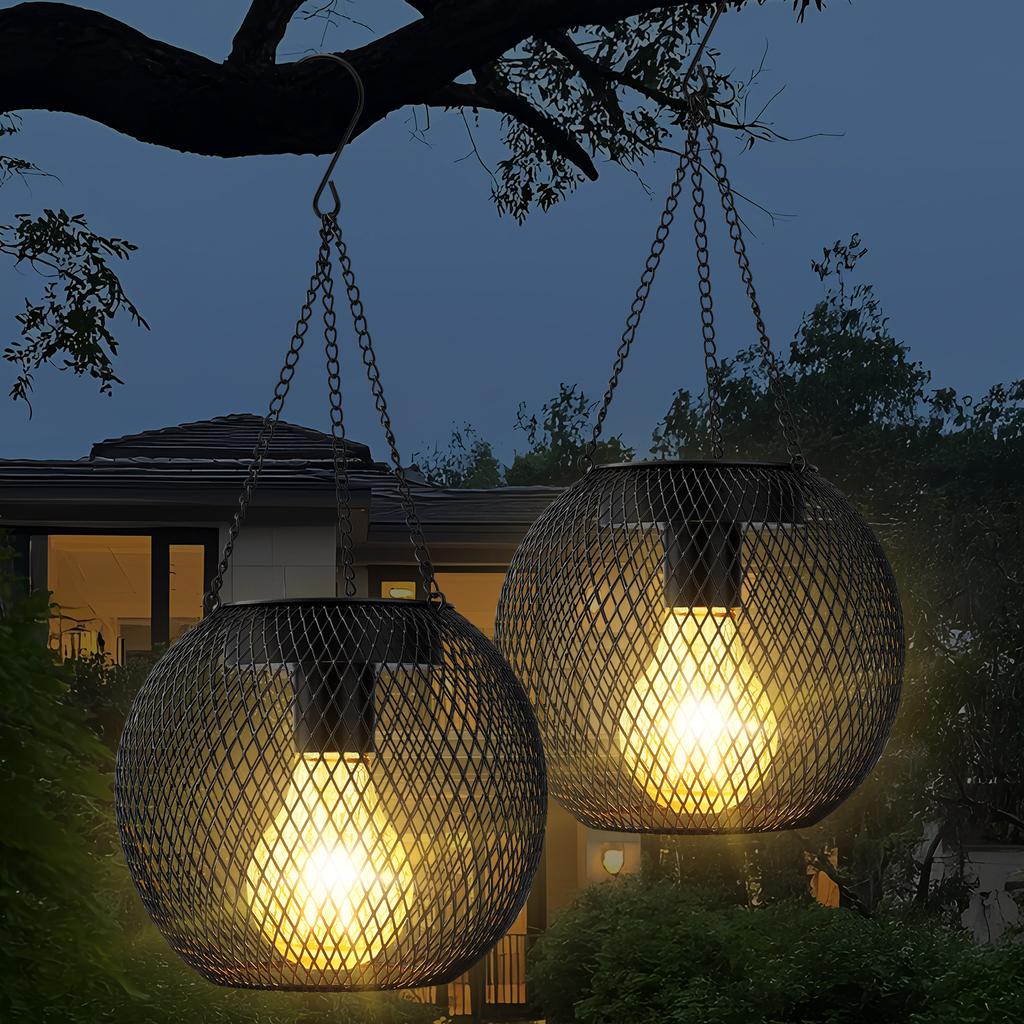 JYL TS/014,Solar Chinese Style Rattan Vintage Lantern Hanging Pendant Light for Outdoor Garden Balcony Decor