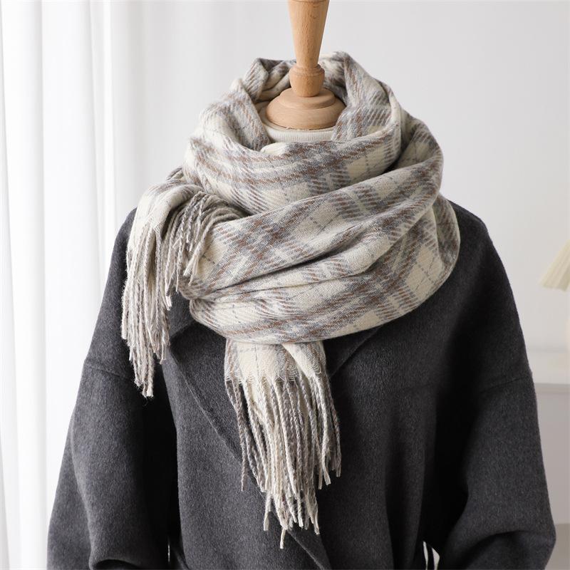 

Imitation Cashmere Warm And Cold Shawl Scarf Autumn And Winter Fashion High-End Plaid Elegant Rhyme Versatile Fringed Scarf 200X62cm (with tassel)