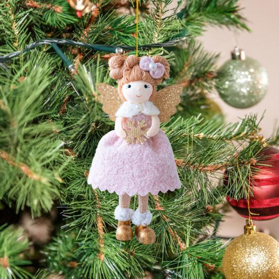 Christmas Angel Ornament Plush Felt Doll Festive Christmas Tree Decoration with Lanyard Holiday Spirit Hanging Pendant