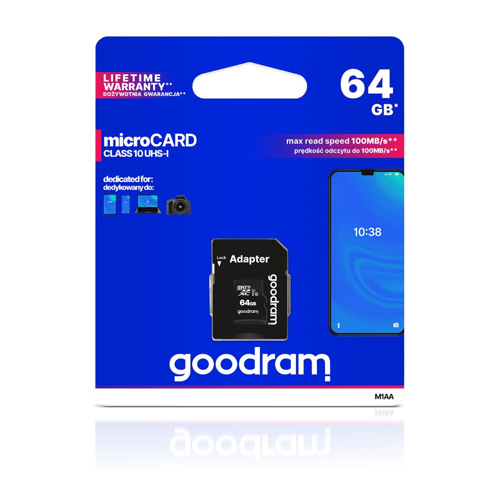Szybka Karta Pamięci Micro Sd Goodram 64Gb Z Adapterem C10 U1 100 Mb/S