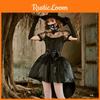 Black Lace Mesh Witch Tailcoat Dress Costume For Halloween Party Events Cosplay
