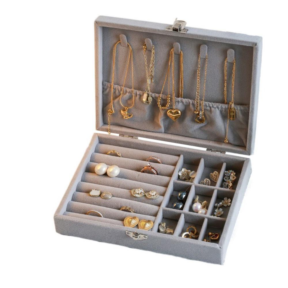 Dustproof Jewelry Storage Box Flip Lid Divided Necklace Tray  Classification