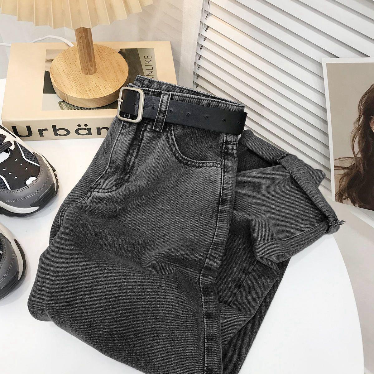 

Женские джинсы с высокой талией в стиле ретро — осень 2021 г., корейский стиль, свободный облегающий крой, брюки-шаровары цвета моркови с девятью точками M