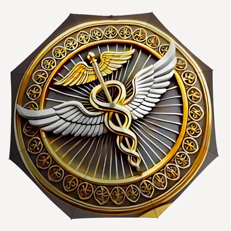 1PC Caduceus Symbol Automatic Open/Close Umbrella with Windproof, 8-Rib Sturdy Canopy, Durable Ribs, Fashionable Design, 1316A