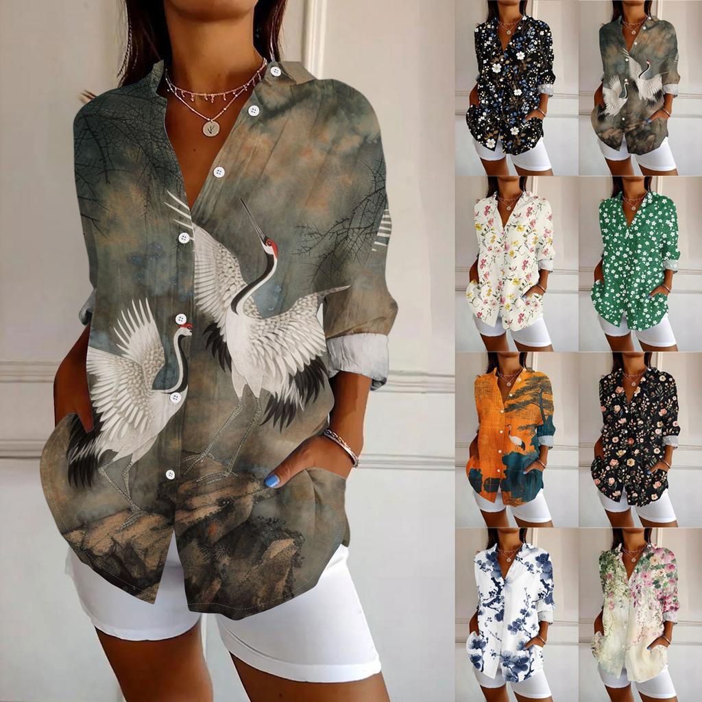Womens Button Down Shirt Long Sleeve Shirts For Women Print Graphic Blouse Top