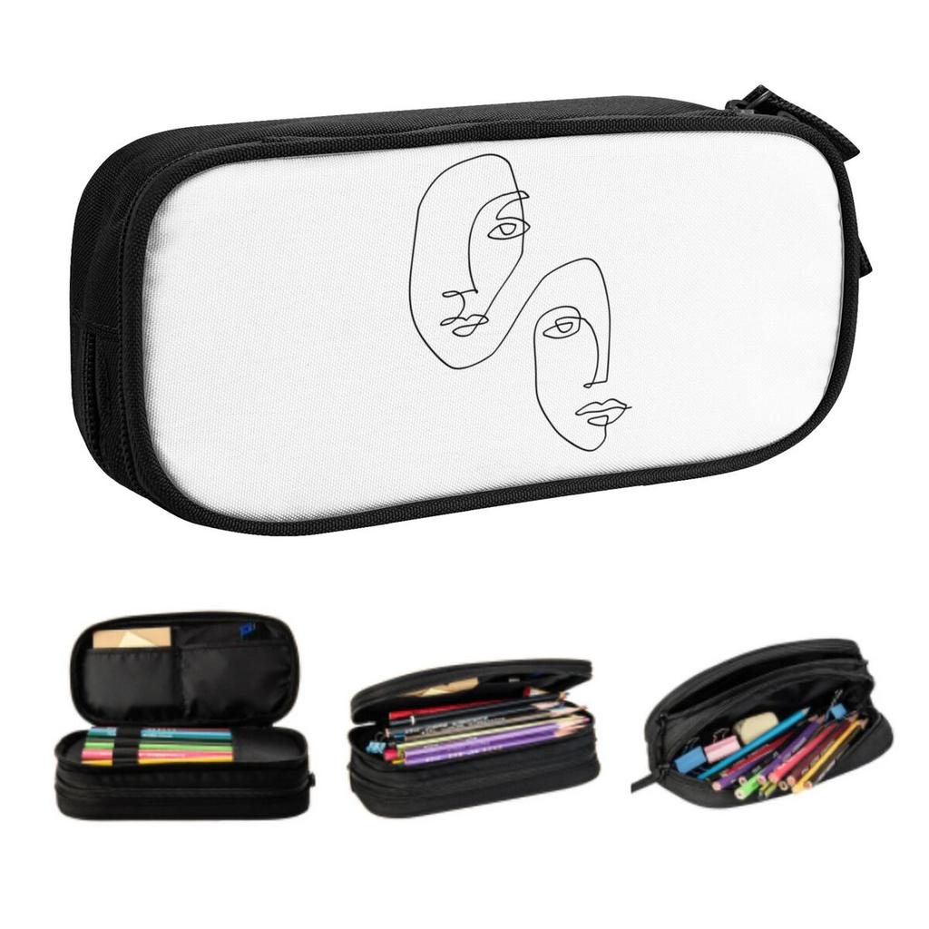 Custom Kawaii Abstract Minimalist Sketch Pencil Case for Girl Boy Large Storage Faces Line Art Pencil Pouch School Supplies