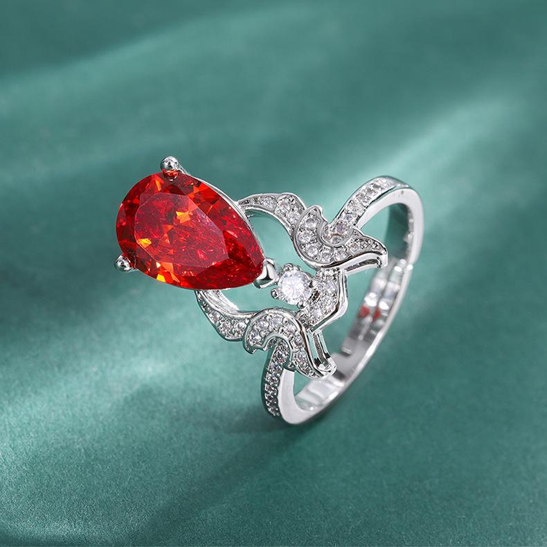 

Винтажное рубиновое кольцо, цветное сокровище, кольцо с цирконием, высокоуглеродистый бриллиант, кольцо с имитацией турмалина в форме капли воды.