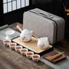 Suet Jade White Porcelain Travel Tea Set Portable Kung Fu Tea Set Side Handle Teapot Business Gift Souvenir