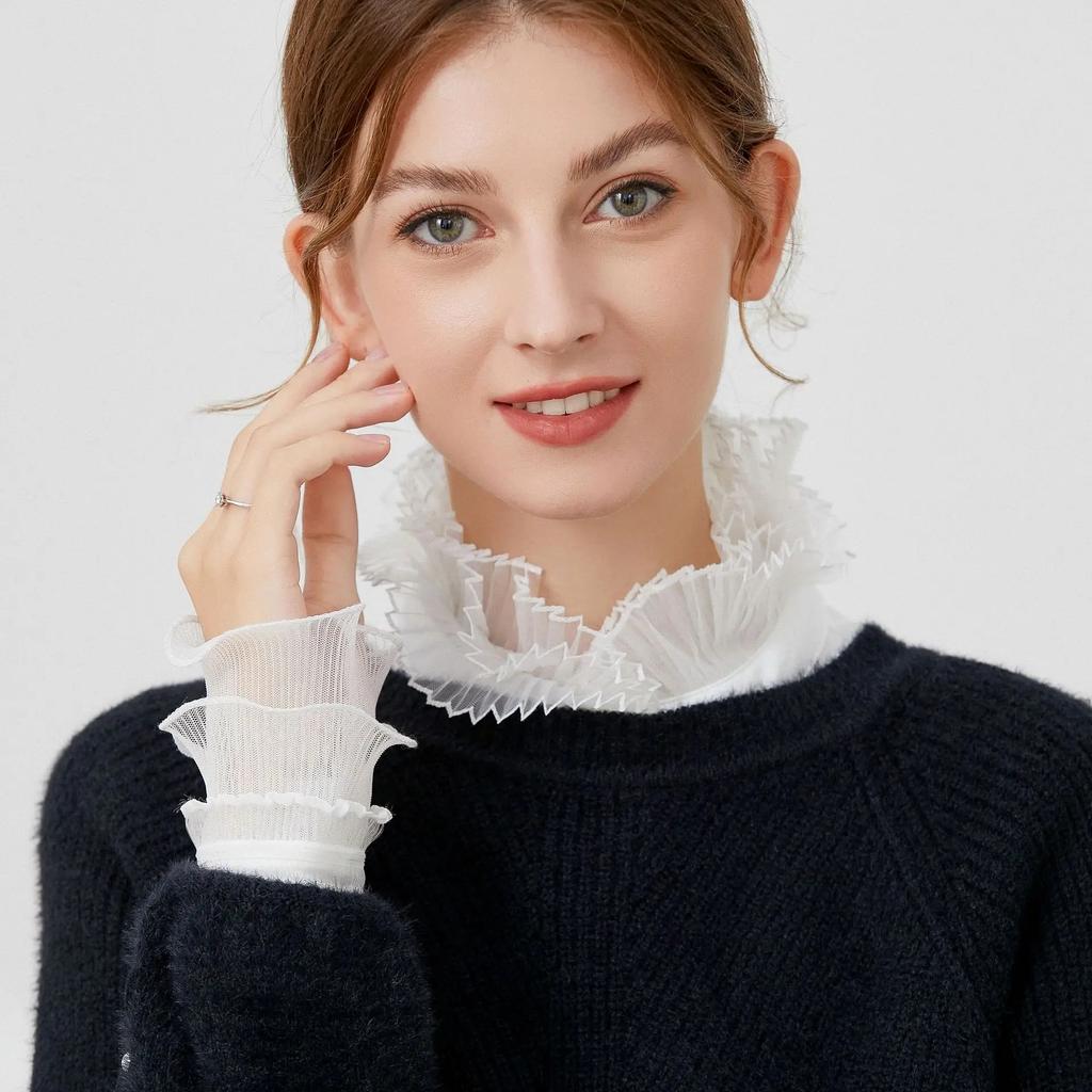 Chiffon Weiß Falsche Manschettenärmel für Damen Pullover Dekorative Ärmel Plissierte Handgelenke Plissierte Falsche Ärmel Handschuhe Falsche Manschette