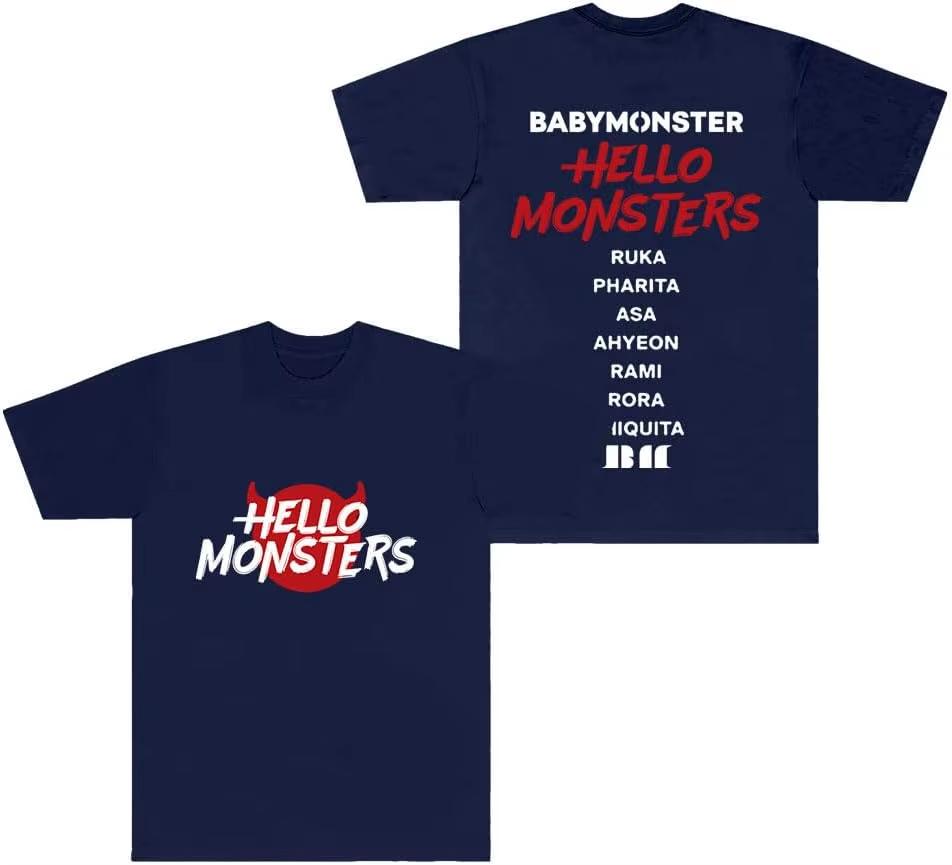 Korean Babymonster TShirts Hello Monsters World Tour Merch Tee Cosplay Unisex Fashion Crewneck Short Sleeve Top