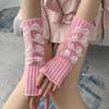 Solid Color Bow Knitted Gloves Y2k Wool Sleeve Cuff Elastic Fingerless Gloves  Ladies