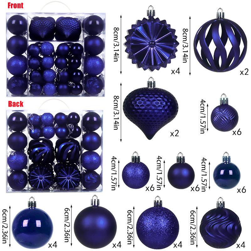 Xiyin 48-Piece Irregular Christmas Balls Set (4, 6, 8 cm) - Boxed Holiday Ornaments