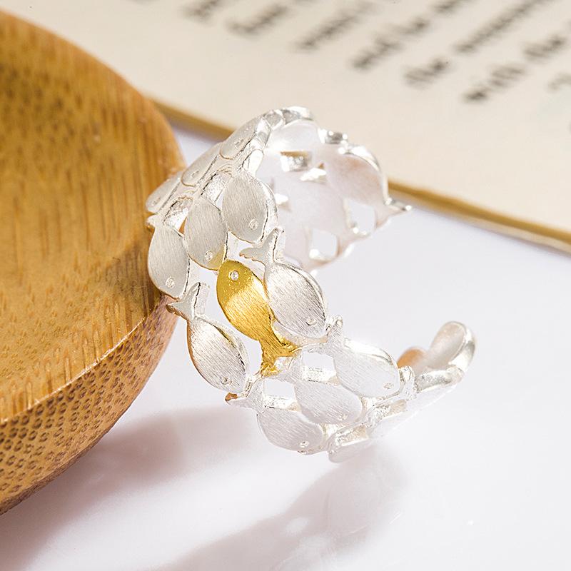 

New Handpiece Open Fish Ring Double Color Mesh Shape High Quality Fish Double Color Ring