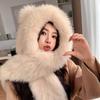 Cute Bear Imitation Fox Hair Hat Scarf Gloves Three-piece Set Fur Snow Hat Women's Winter Warm Scarf