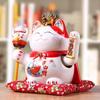 9,5 Zoll Keramik Winkende Katze Maneki Neko Ornament Feng Shui Dekoration Schaukel Glückskatze Batteriebetriebenes Geschäftsgeschenk