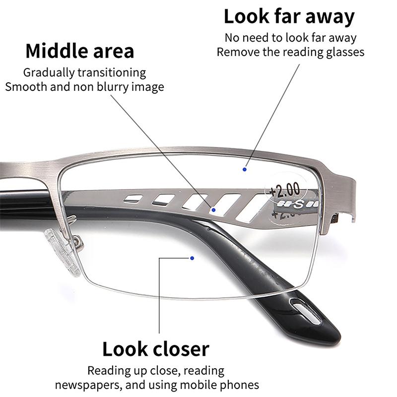 Adjustment Pochromic Multifocal Reading Glasses Men Progressive Anti-Blue Ray Business Spectacles Half-Frame Eyewear 1.0-3.5