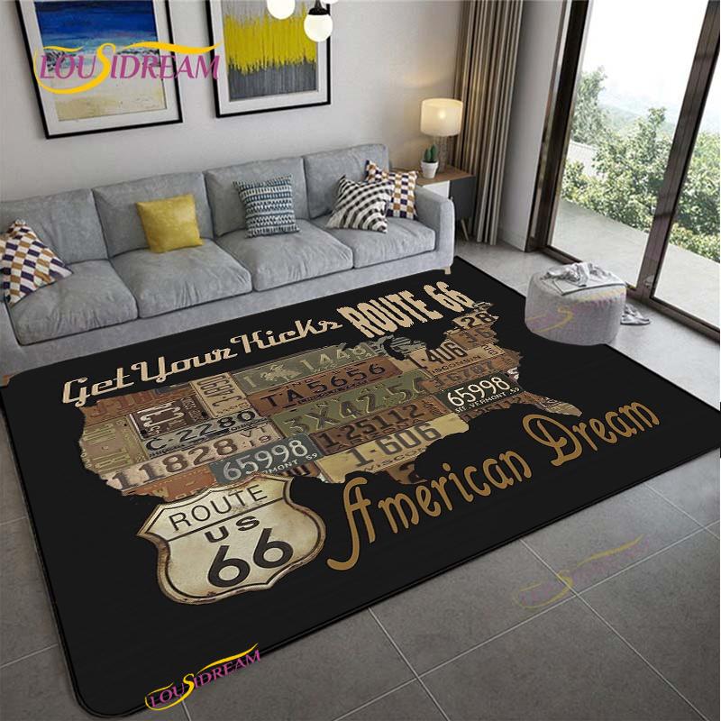 Route66 Motorcycle Carpet for Living Room Bedroom Rugs Kitchen Kids Door Unslip Floor Mats Birthday gift photography props Rug