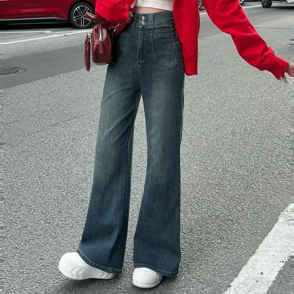 Women's Spring High-Waist Light Color Flare Jeans - Slimming Stretch Design