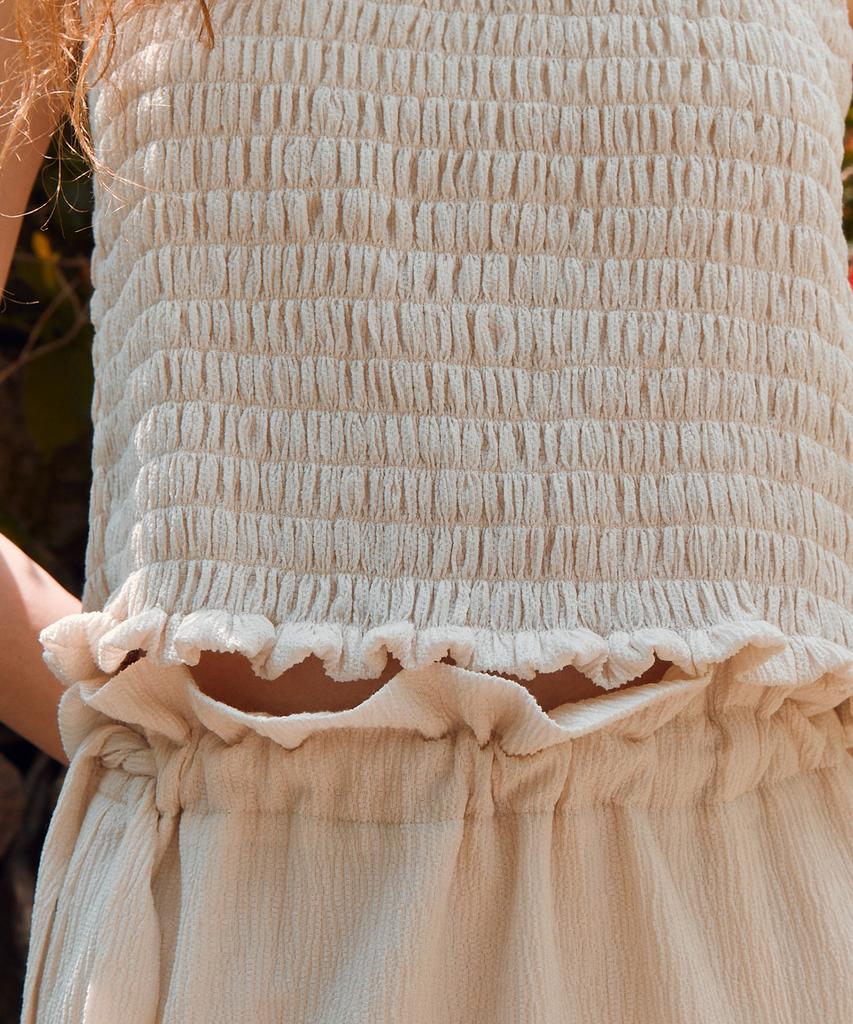 RE RHEE Square Neck Shirred Top