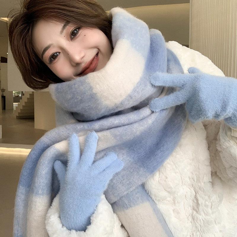 

Новый клетчатый шарф для женщин, скандинавский осенне-зимний мягкий восковой теплый шарф с петлями из пряжи контрастного цвета, клетчатый шарф, шаль, шарф ONE SIZE