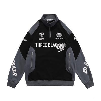 Unisex Retro Colorblock Racing Sweatshirt - Spring/Autumn Trendy Half-Zip Motorcycle Jacket.