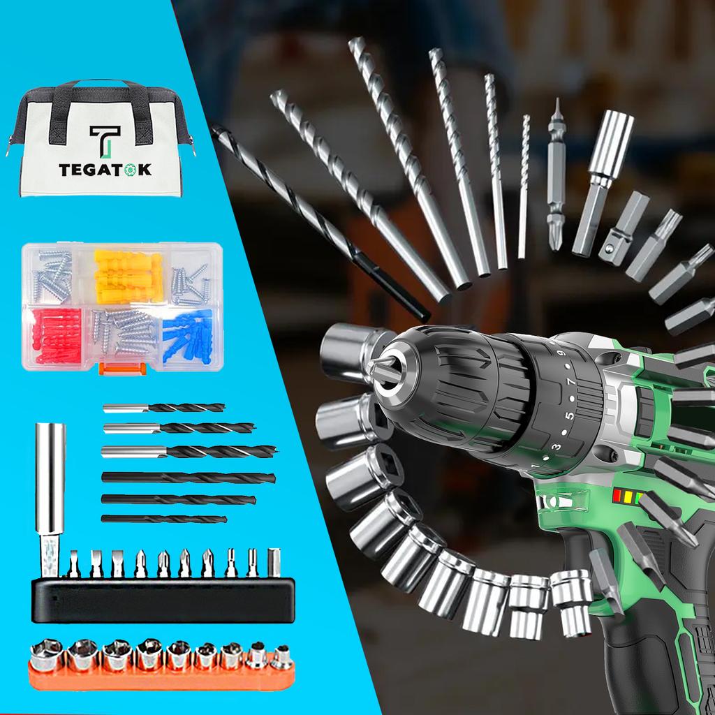 Trapano Avvitatore a Percussione Senza Fili 20V Mandrino Autoserrante Velocità Variabile Max 30mm Kit Avvitatore Elettrico con Batteria