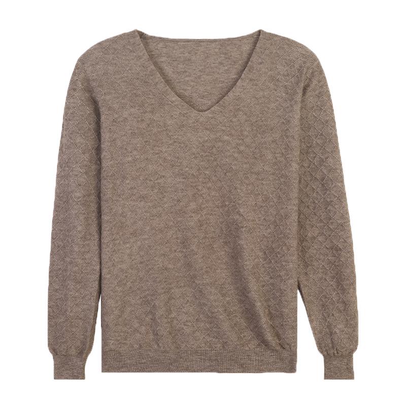 Autumn 2024 Women's Knitted V-Neck Sweater - Long-Sleeved Velvet Prismatic Korean Style