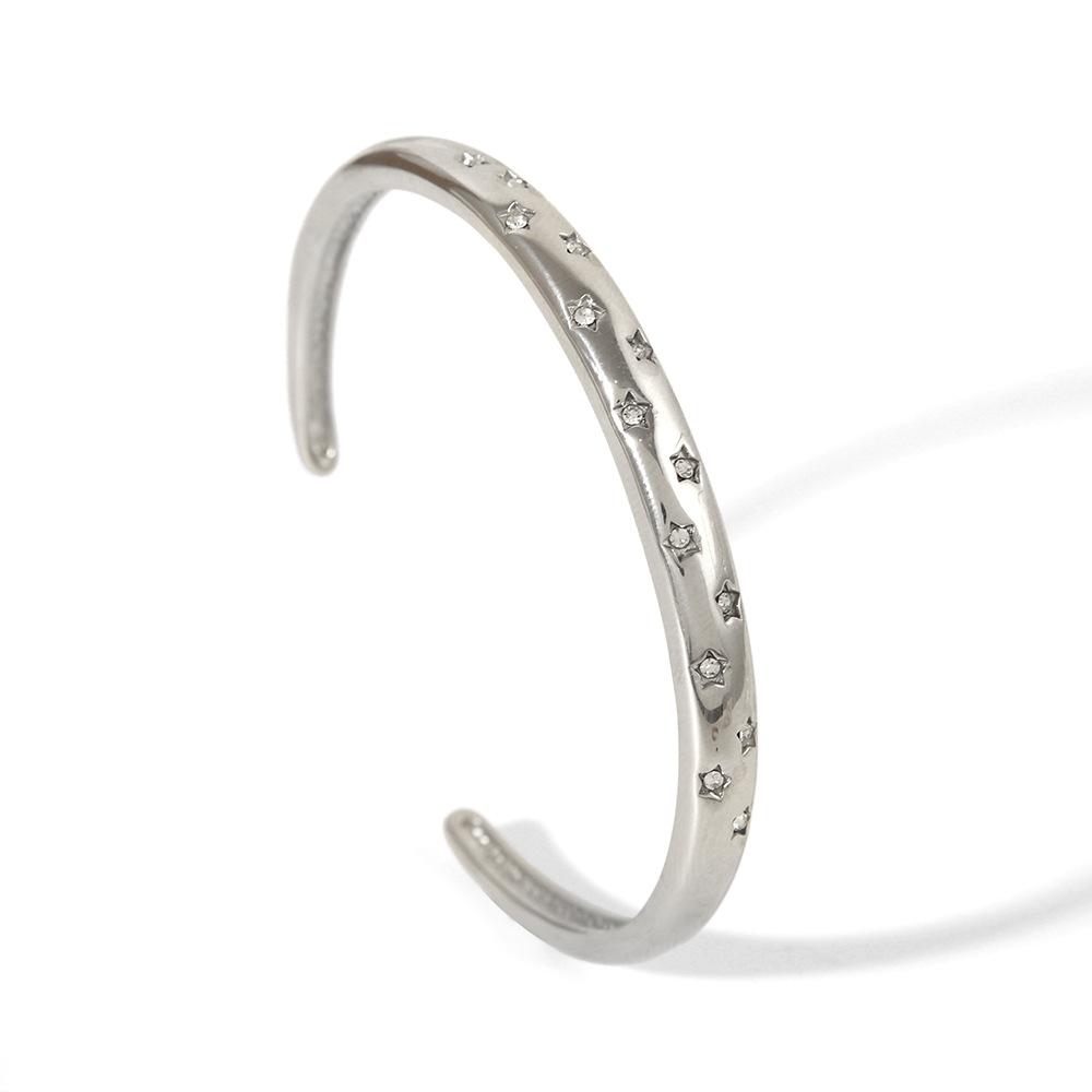 ZAKOL 18K Gold Plated Stainless Steel Open Bangle Bracelet With CZ Versatile High Quality Non Fading Cuff Bangles Zircon Gift