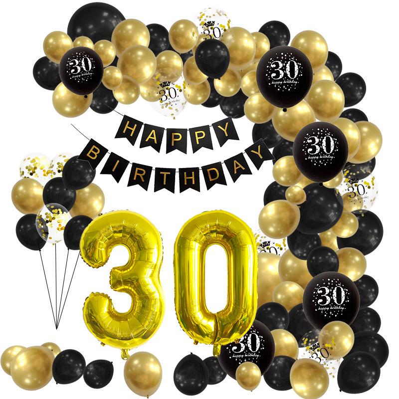 32 Inch Black Gold Birthday Balloon Wreath Set 18th 30th Birthday Party Balloon Chain Supplies
