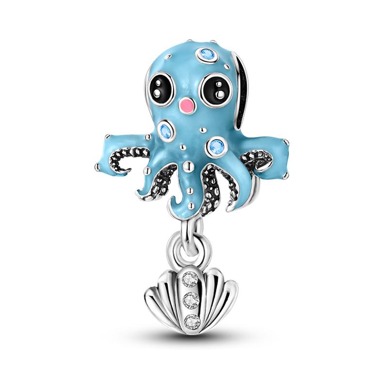 Copper Jellyfish Dolphin Turtle Starfish Shell Luminous Ocean Series Charms Beads Fit 3Mm Original Bracelets Diy Jewelry