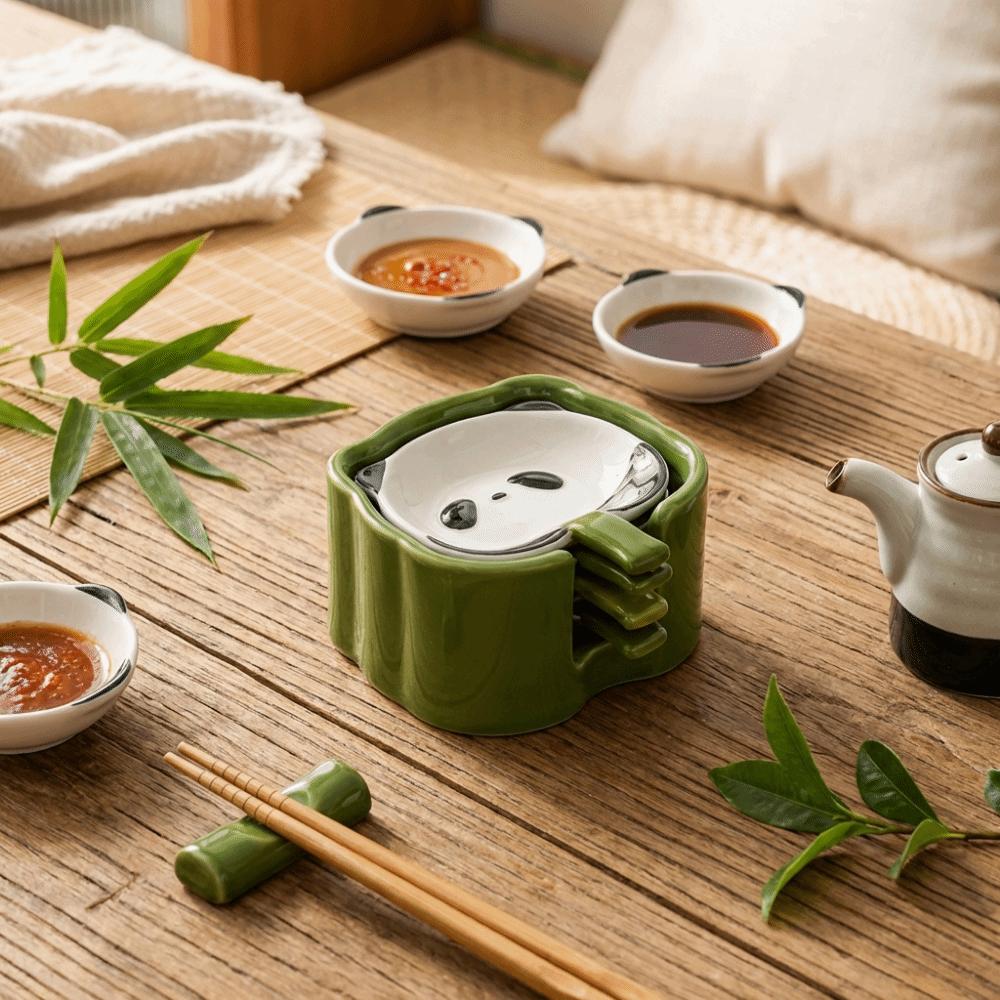 4/6Pcs Stackable Cartoon Panda Snack Dish Creative Mini Sauce Bowl Set  Table Decoration