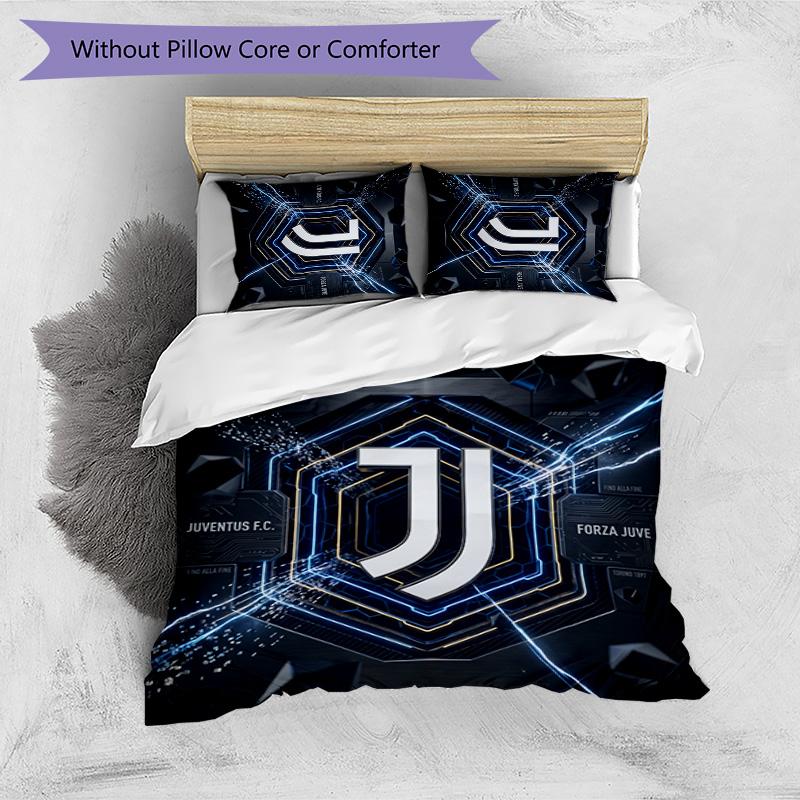 Juventus FC Pattern Printed 3PCS Bedding Set Soft Skin-Friendly Washable Duvet Cover & Pillowcases Set All Season Bedroom