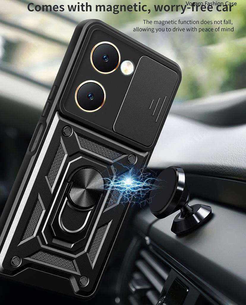 Slide Lens Armor Funda for Vivo Y03 Y18E 4G Y28S 5G Global Case Magnetic Rotate Ring Stand Cover for Vivo Y18 Russia India Case