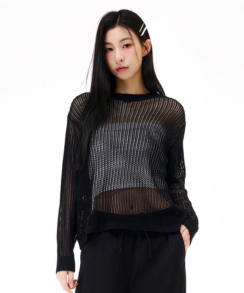 CHASECULT Women'S Net Knit Sweater - Black